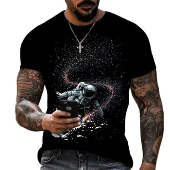 היפ הופ חולצת חלל אסטרונאוט עיצוב 3D מודפס שרוול קצר טי 2023 גברים קיץ אופנה מזדמן מנופחים אופנת רחוב צמרות