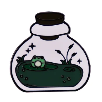צפרדע חמודה מצחיקה בריכה בקבוקי מתכת אמייל בגדים כובע תיק מעילי דש תג סיכה סיכה