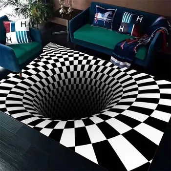 3D חזותי ורטיגו שחור משובץ בסלון ספה שטיח ילדים ליד המיטה שטיח שטיח הרצפה סופג ולא להחליק להתאמה אישית
