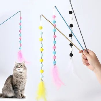 1PC חתול צעצוע פונפון חתול צעצועים אינטראקטיביים נוצה צעצועים לחתולים מתגרה עמיד חתולים צעצוע משחק מקל קטיפה הכדור ציוד לחיות מחמד