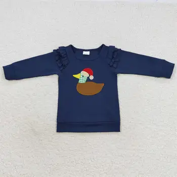 סיטונאית תינוק חג מולד שמח ברווז בגדי ילדים שרוולים ארוכים חולצות רקמה מקסימום ילדה ילדים כחול-ביגוד