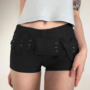נשים סקסי קצרים מכנסיים עם קו מותן נמוך לנשים בקיץ מכנסיים קצרים בצבע אחיד Slim Fit Y2K סגנון אלסטי אופנת רחוב חליפה
