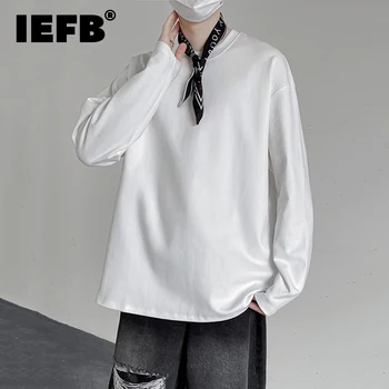IEFB צוואר עגול חולצת טריקו שרוול ארוך מגמה של גברים חופשי טהור כותנה בתחתית החולצה חינם צעיף מוצק צבע תכליתי הגאות מקסימום 9C1219