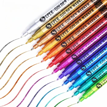 12-צבעים סופר מתכתי צבע אקרילי סמן העט 0.7 מ 