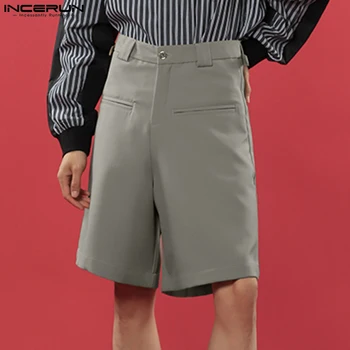 גברים מזדמנים מכנסיים קצרים מוצק צבע גבוהה המותניים כפתור רופף סגנון קוריאני גברים תחתיות 2023 אופנת רחוב, אופנה גברית קצרים S-5XL INCERUN
