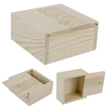 צורת ריבוע מעץ תיבת אחסון עם מכסה הזזה העליון סבון בעבודת יד תיבת עץ הכרטיס Keeper חרוזים המכיל תכשיטים ארגונית מקרה