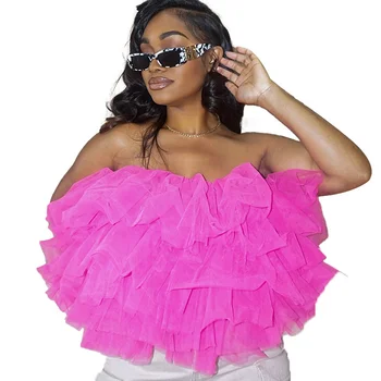 בנות מתוק צבע סטרפלס שורה אחת צווארון למינציה פרע חולצה קיץ עירונית אופנה חמה מתוקה טי-שירט