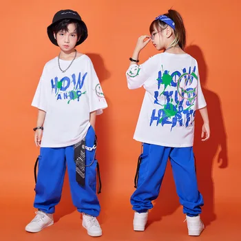 ילדים בקיץ לבן חולצה ומכנסיים כחולים היפ הופ בגדים ג ' אז ריקוד רחוב תרגול ביצועים ללבוש בנות בנים ללבוש מזדמנים BL10909