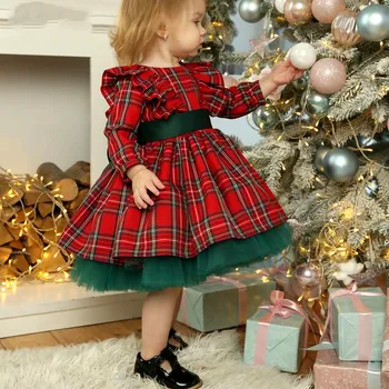2023 שנה חדשה חצאית שמלה עבור ילדים ילדה ילדים וינטג מסיבת חג המולד שמלות לפעוטות בנות אלגנטי תלבושות טבילת בגדים