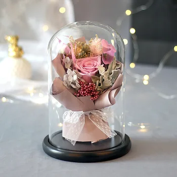 נצח רוז בתוך כיפת זכוכית לקישוט הבית יבש פרח עם אורות Galaxy כיסוי מתנה ליום האהבה עבור החברה של חג המולד.
