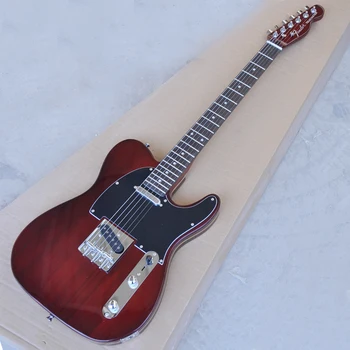 גיטרה חשמלית אלמון גוף שקוף יין אדום בצד עץ רוז ווד סקייט אצבעות חוטים הליכי