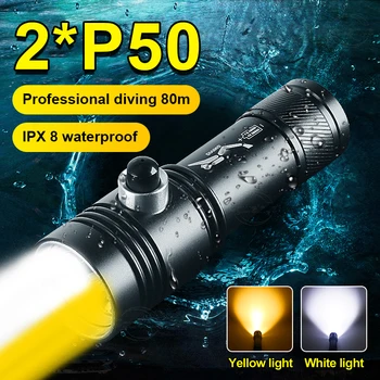 IPX8 עמיד למים חזק מתחת למים 80Meter LED מקצועי טקטי צלילה פנס סופר מבריק צלילה לפיד הפקחים.