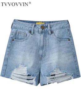 TVVOVVIN הקיץ לנשים מתוק מגניב חריף בנות גבוהה המותניים לחצן רב-תכליתי סלים פרווה קצה פתוח בכיס מכנסי ג ' ינס קצרים 46YF