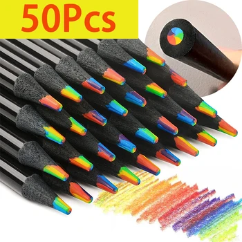 50Pcs פסטל 7 צבעים קונצנטריים שיפוע קשת עיפרון עפרונות צבעוניים עפרונות צבעוניים להגדיר זולים Kawaii נייר אמנות הציור ציור