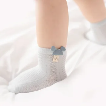 1. זוג ילדים גרביים נוח הסיטוניים, מוצק צבע, בקיץ ללא ירידה עקב רשת כותנה גרביים לתינוק