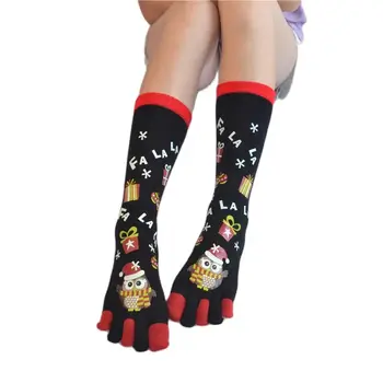 1 זוגות יוניסקס חורף, חג המולד, גרביים נשים Harajuku כותנה מצחיק הבוהן גרביים עם פסים ניגוד צבעוני חמש אצבעות, גרבי Meias