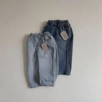 סתיו התינוק החדש רופף ג 'ינס מכנסיים תינוק פעוט מזדמן תכליתי Sarouel בנים בנות אופנה קצה גלם ג' ינס בגדי ילדים