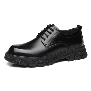 גברים בריטי רשמי עור פרה נעלי אופנה סביב הבוהן נוסע נעליים עסקים שרוכים נעלי עבודה שחורה