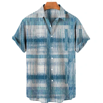 2023 גברים חולצות מזדמנים פסים הוואי הדפס שרוול קצר חולצות דש חולצות Harajuku הקיץ של גברים חולצות 4XL