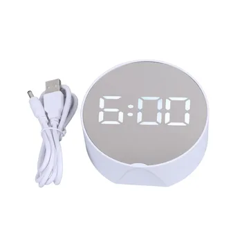 מראה שעון רב תכליתי נייד קל לקרוא LED המראה המעורר הפעלה קלה עגול לבן מסך עבור חדר השינה