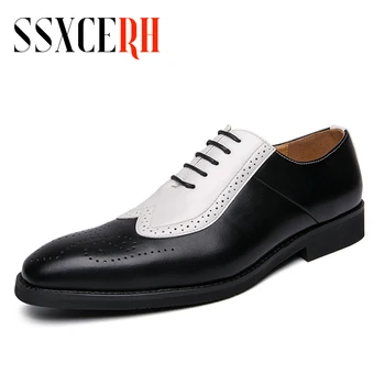 SSXCERH אופנה גברים נעליים Office פטנט עור לגברים נעלי שמלה שחור-לבן בלוק נעלי גברים של נעלי עור מסיבת החתונה.
