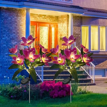 7Head LED סולארית סימולציה ורד שושנים, פרח אור LED גן חצר דשא מנורת לילה נוף גן קישוט הבית בפרחים