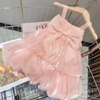 בנות מושעה שמלת קיץ סגנון חדש ללא שרוולים, חצאית התינוק רשת חצאית ילדים סחר החוץ של בגדי ילדים הסיטוניים
