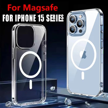 המקורי על Magsafe מגנטי טעינה אלחוטית מקרה עבור iPhone בתוספת 15 14 13 12 11 Pro מקס מיני Xs XR כיסוי אקריליק שקוף