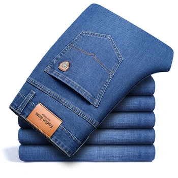 2022 סתיו אביב מצויד וישר הג 'ינס בסגנון קלאסי תג נוער עסק של גברים מזדמנים מכנסיים ג' ינס