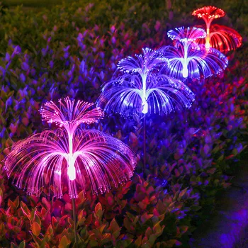 7colors גן מדוזה תאורה סולארית חיצונית עמיד למים כפולה-סיפון סיבים אופטיים הדשא אור Rgb מחליף צבעים נוף המנורה