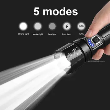פנס LED נטענת USB הפנס מתח גבוה פנס טקטי פנס קלוש יד המנורה עבור קמפינג
